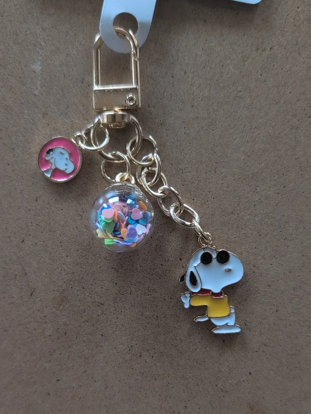Enamel Charm Keychain with Confetti Globe - Yellow & Pink